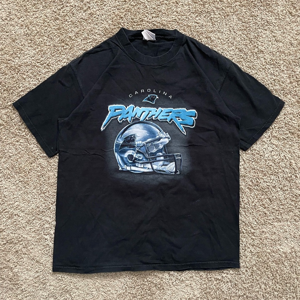 Vintage 90s Carolina Panthers Helmet Black Graphic Tee NFL Size L